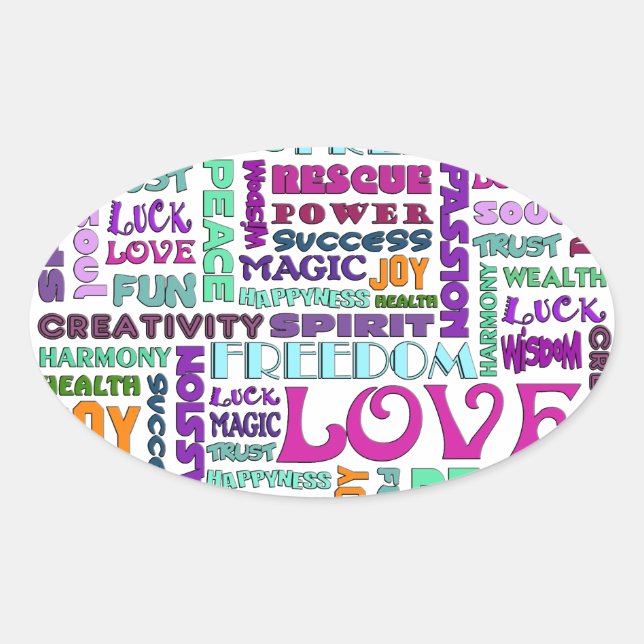 Pegatina Ovalada Palabras Del Estilo Espíritu (Anverso)