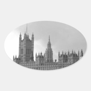 Pegatina Ovalada Palacio Blanco Negro de Westminster