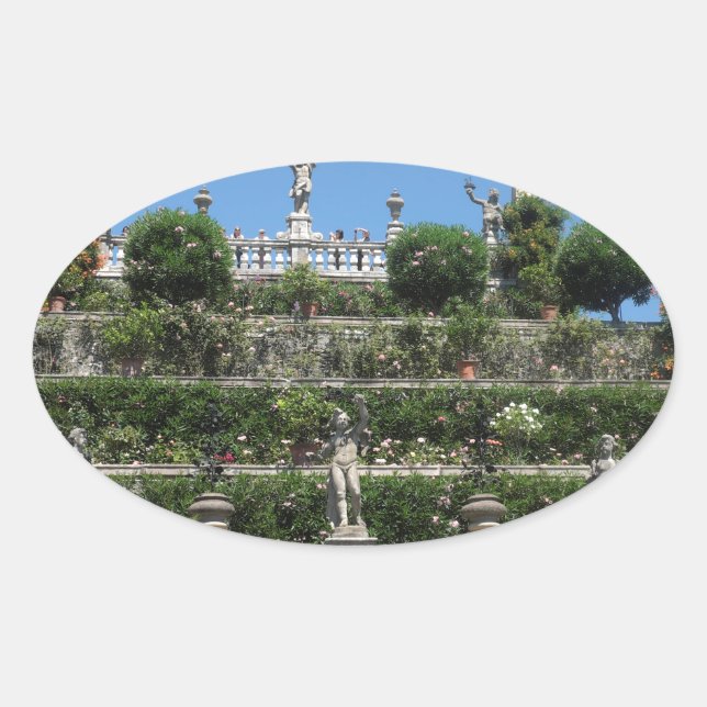 Pegatina Ovalada Palacio Borromeo en Stresa, Italia (Anverso)
