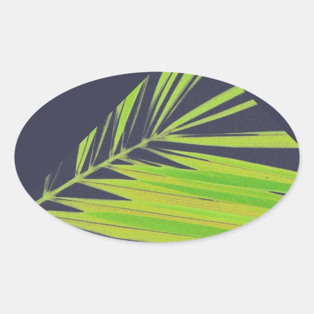 Pegatina Ovalada Pale Green Pastel Palm Leaves (Anverso)