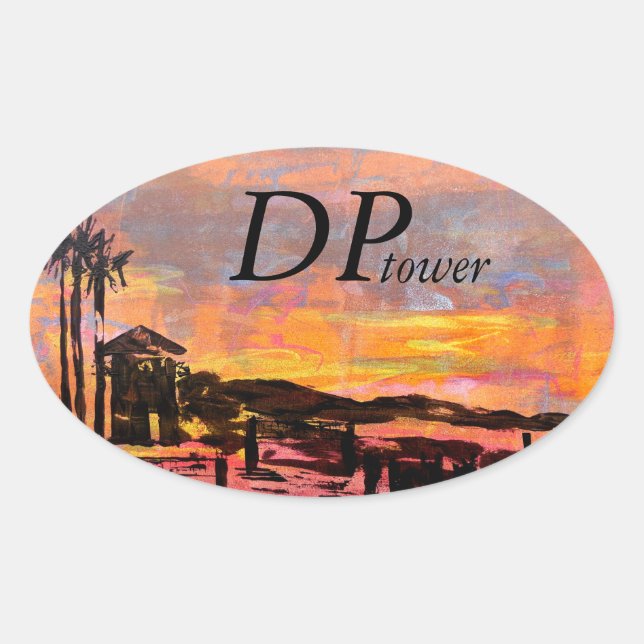 Pegatina Ovalada Paletas de parachoques bubblepacífico, torre Dana  (Anverso)