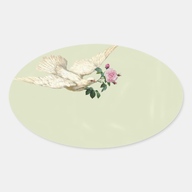 Pegatina Ovalada Paloma francesa con rosa rosa rosado en susurro ve (Anverso)