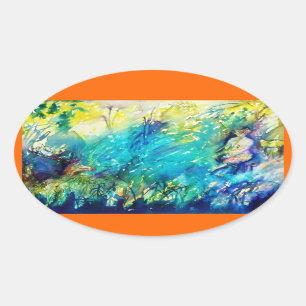 PEGATINA OVALADA PAN JUGANDO FLUTE Y CERVEZA EN TIERRA VERDE