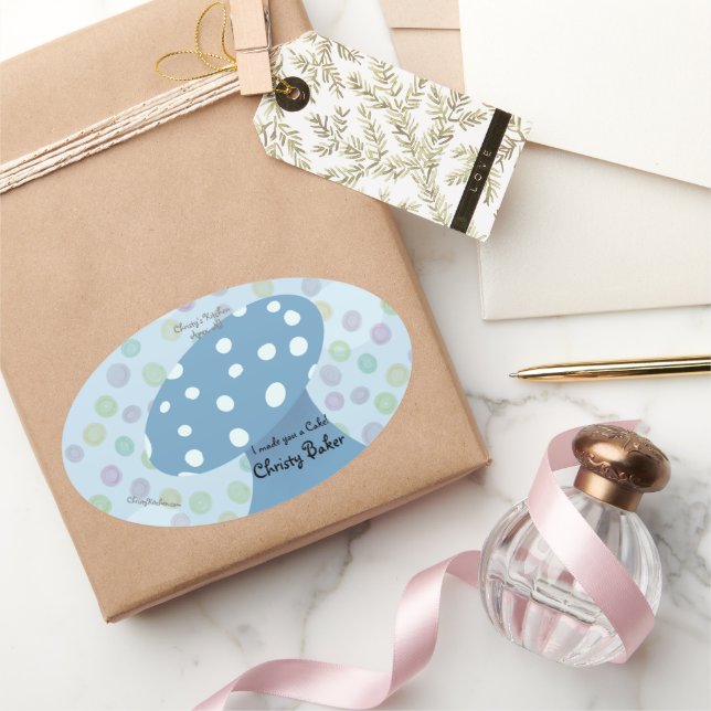 Pegatina Ovalada Panadería de hongos azules Spots and Dots (Regalar)