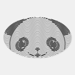 Pegatina Ovalada Panda Bear Face On Wave Pattern