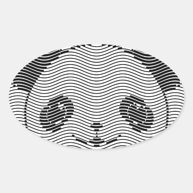 Pegatina Ovalada Panda Bear Face On Wave Pattern (Anverso)