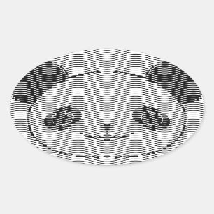 Pegatina Ovalada Panda Bear Face On Wave Pattern