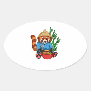 Pegatina Ovalada Panda Rojo Ramen Cook Hombres Mujeres Niños Ramen 