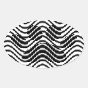 Pegatina Ovalada Papas De Perro Impresión Sobre Ondas Negras Y Blan