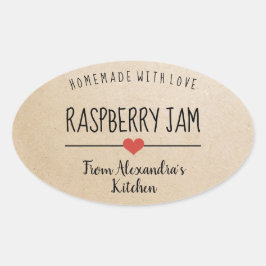 Pegatina Ovalada Papel casero de Raspberry jam Kraft hecho con amor