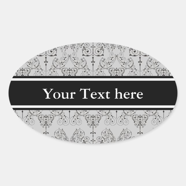 Pegatina Ovalada Papel de escritorio de Damascos de época - negro + (Anverso)