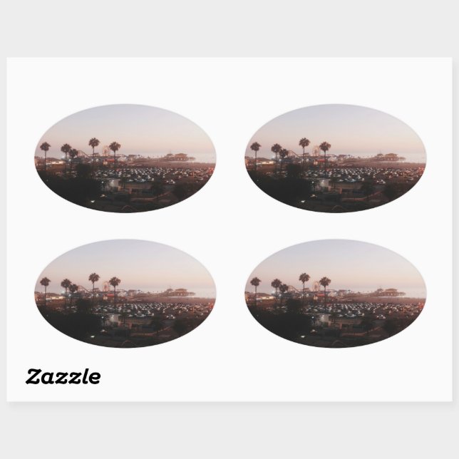 Pegatina Ovalada Parche de muelle de Santa Mónica (Hoja)