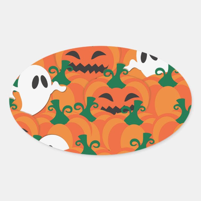 Pegatina Ovalada Parche Halloween Ghosts Haunted Pumpkin (Anverso)
