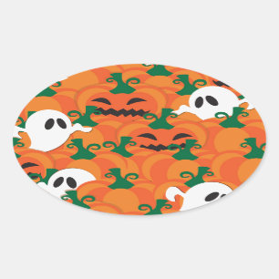 Pegatina Ovalada Parche Halloween Ghosts Haunted Pumpkin