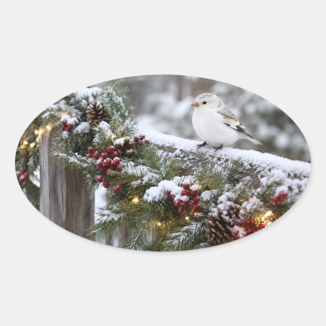 Pegatina Ovalada Pardillo de invierno de Navidad  (Anverso)