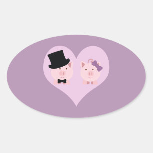 Pegatina Ovalada Pareja Cute Pig