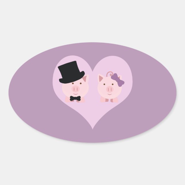 Pegatina Ovalada Pareja Cute Pig (Anverso)