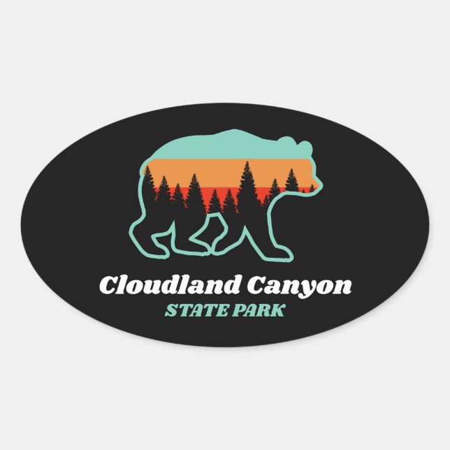 Pegatina Ovalada Parque Estatal Cloudland Canyon Georgia Bear Retro (Anverso)