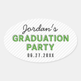 Pegatina Ovalada Partido de Graduación Verde de Rayas Modernas