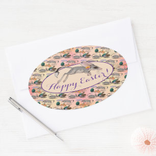 Pegatina Ovalada Pascua Bilby y Flores Australianas Feliz Pascua