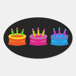 Pegatina Ovalada Pastel de cumpleaños colorido