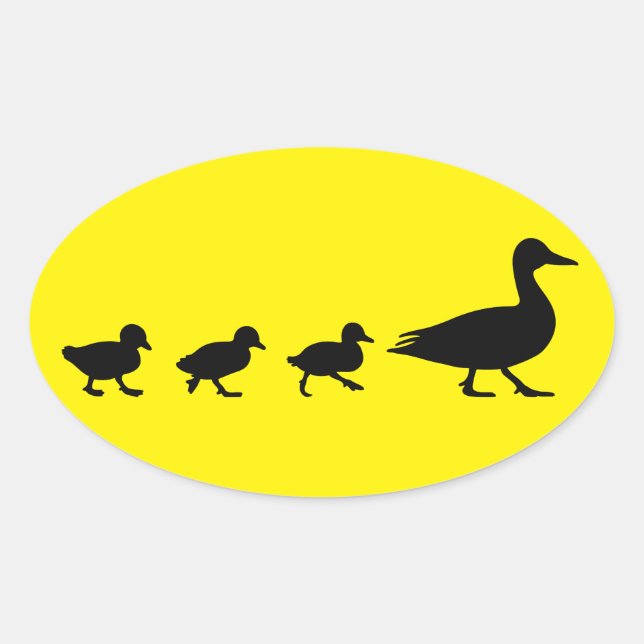 Pegatina Ovalada Pato madre y patines en Silhouette (Anverso)