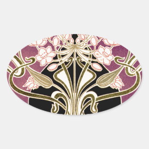 Pegatina Ovalada Patrón Art Nouveau #2