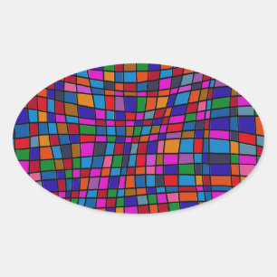 Pegatina Ovalada Patrón de baldosas de mosaico coloridas
