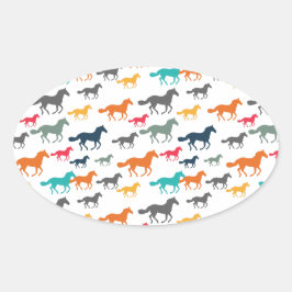 Pegatina Ovalada Patrón de caballos de clase