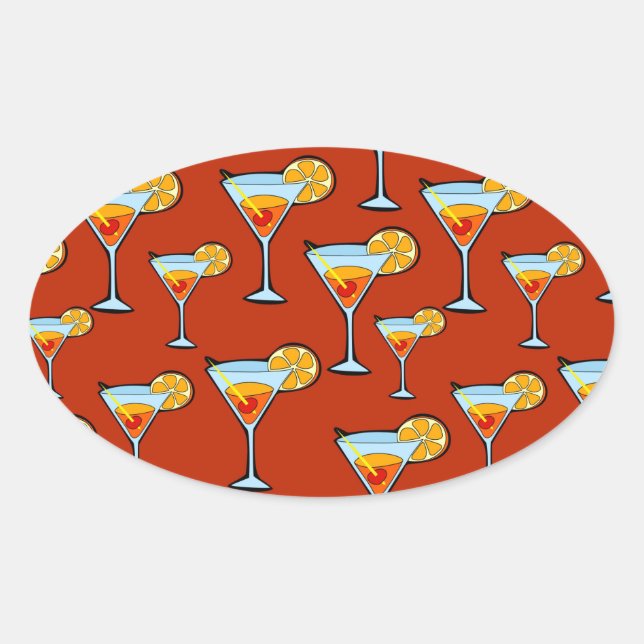 Pegatina Ovalada Patrón de cócteles Martini Naranja oscuro (Anverso)
