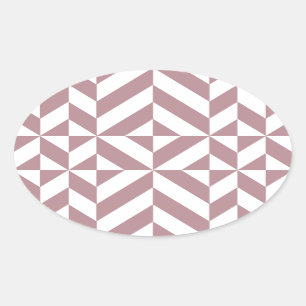 Pegatina Ovalada Patrón de cubo de deco geométrico oscuro de malva