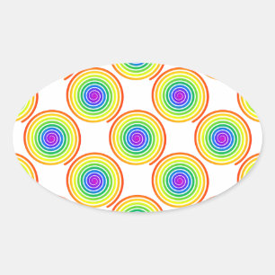 Pegatina Ovalada Patrón de espiral arcoiris