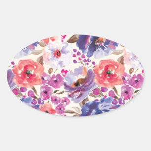 Pegatina Ovalada Patrón de flor de color agua rico