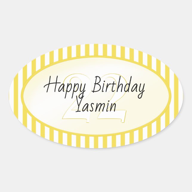 Pegatina Ovalada Patrón de franjas simples amarillas/blancas de eda (Anverso)