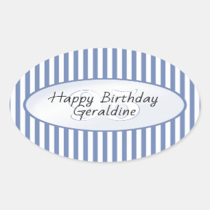 Pegatina Ovalada Patrón de franjas simples azul/blanco de edad suti
