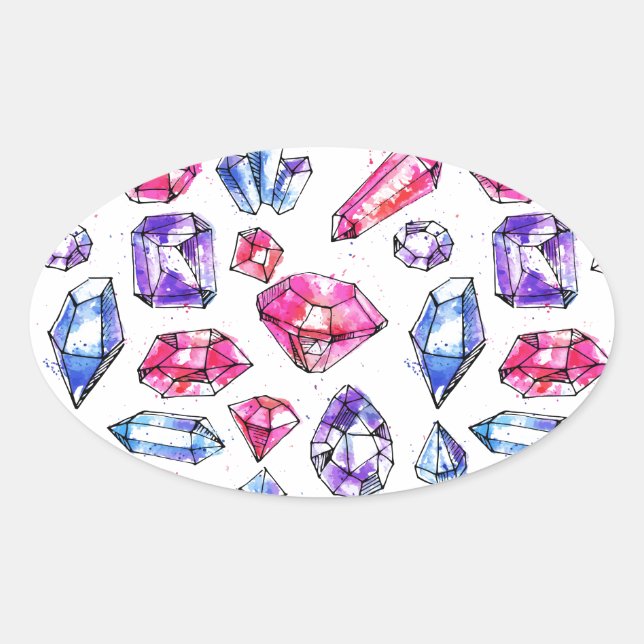 Pegatina Ovalada Patrón De Gema Cuta (Anverso)