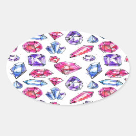 Pegatina Ovalada Patrón De Gema Cuta