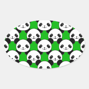 Pegatina Ovalada Patrón de oso Kawaii Panda