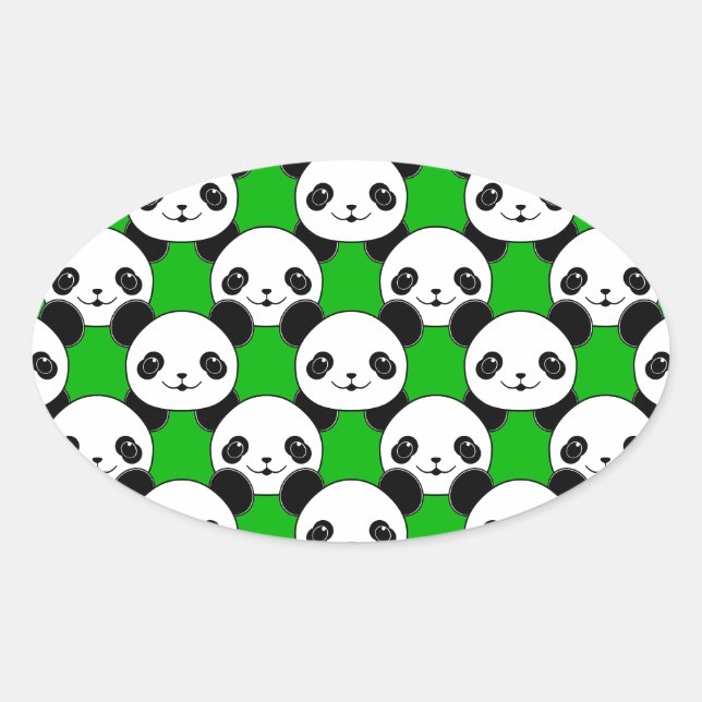Pegatina Ovalada Patrón de oso Kawaii Panda (Anverso)
