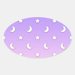Pegatina Ovalada Patrón de pequeñas estrellas y lunas blancas