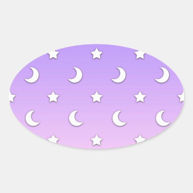 Pegatina Ovalada Patrón de pequeñas estrellas y lunas blancas (Anverso)