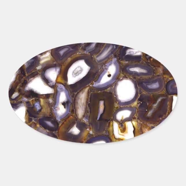 Pegatina Ovalada Patrón de piedra del Agante Blanco Morado (Anverso)