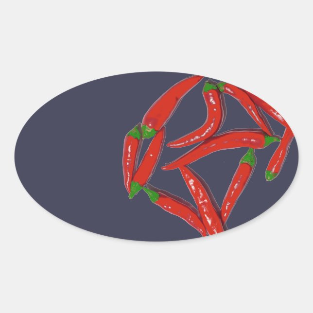 Pegatina Ovalada Patrón de pimientos rojos picantes (Anverso)