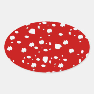 Pegatina Ovalada patrón de puntos con hongo de toadstool rojo