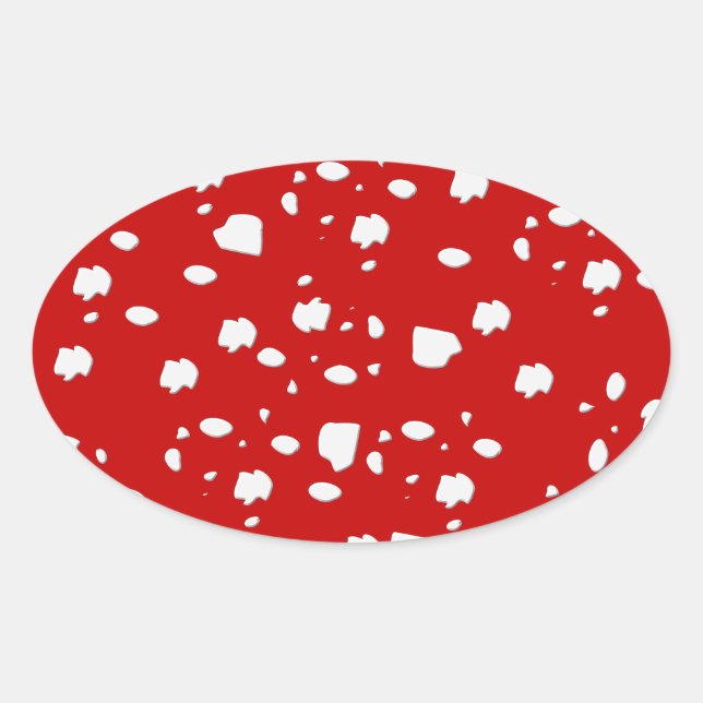 Pegatina Ovalada patrón de puntos con hongo de toadstool rojo (Anverso)