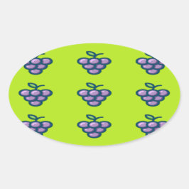 Pegatina Ovalada Patrón de uvas moradas en verde