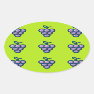 Pegatina Ovalada Patrón de uvas moradas en verde