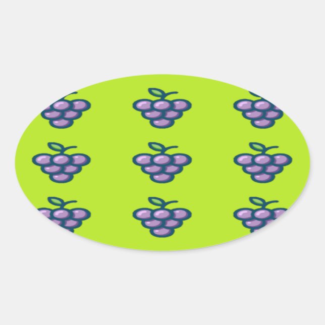 Pegatina Ovalada Patrón de uvas moradas en verde (Anverso)