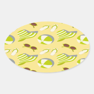 Pegatina Ovalada Patrón de vacaciones de playa con gafas de sol y g