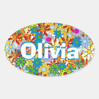 Pegatina Ovalada Patrón floral moderno Colores brillantes